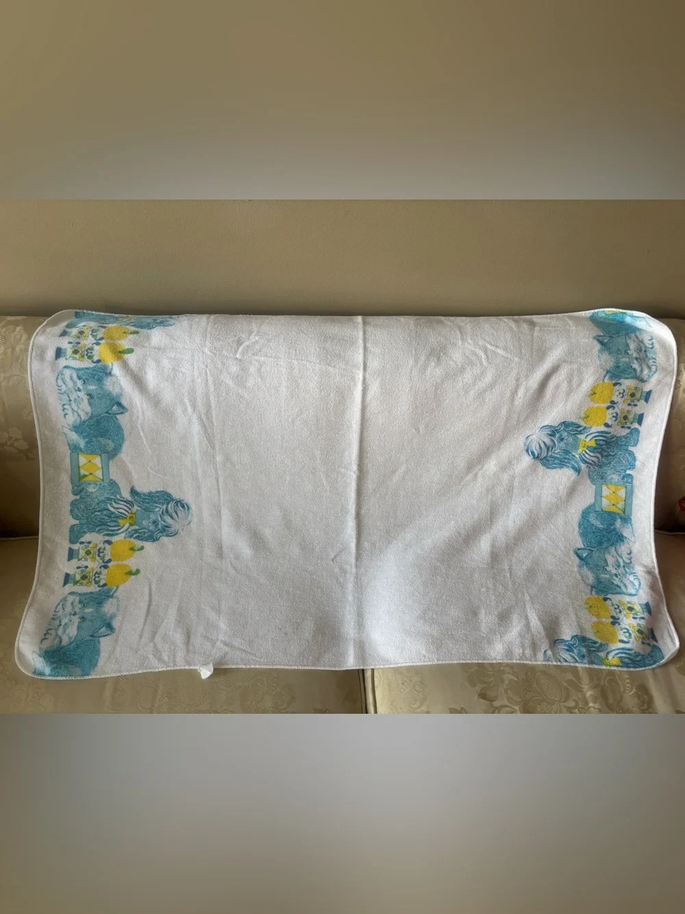 Vintage Kitten Puppy Baby Receiving Blanket Toy Soldier 43.5” x 23.5”